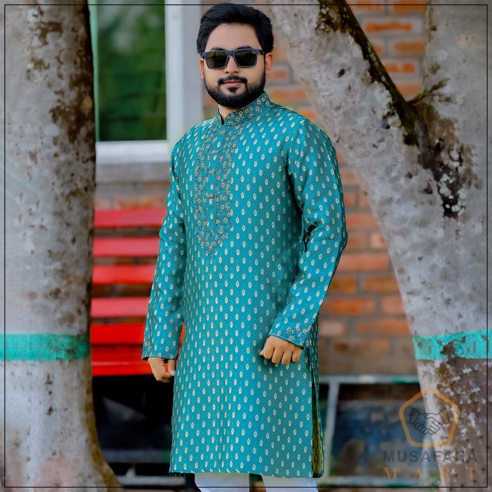 ফিরোজা কালার কাতান পাঞ্জাবী । Code - 23