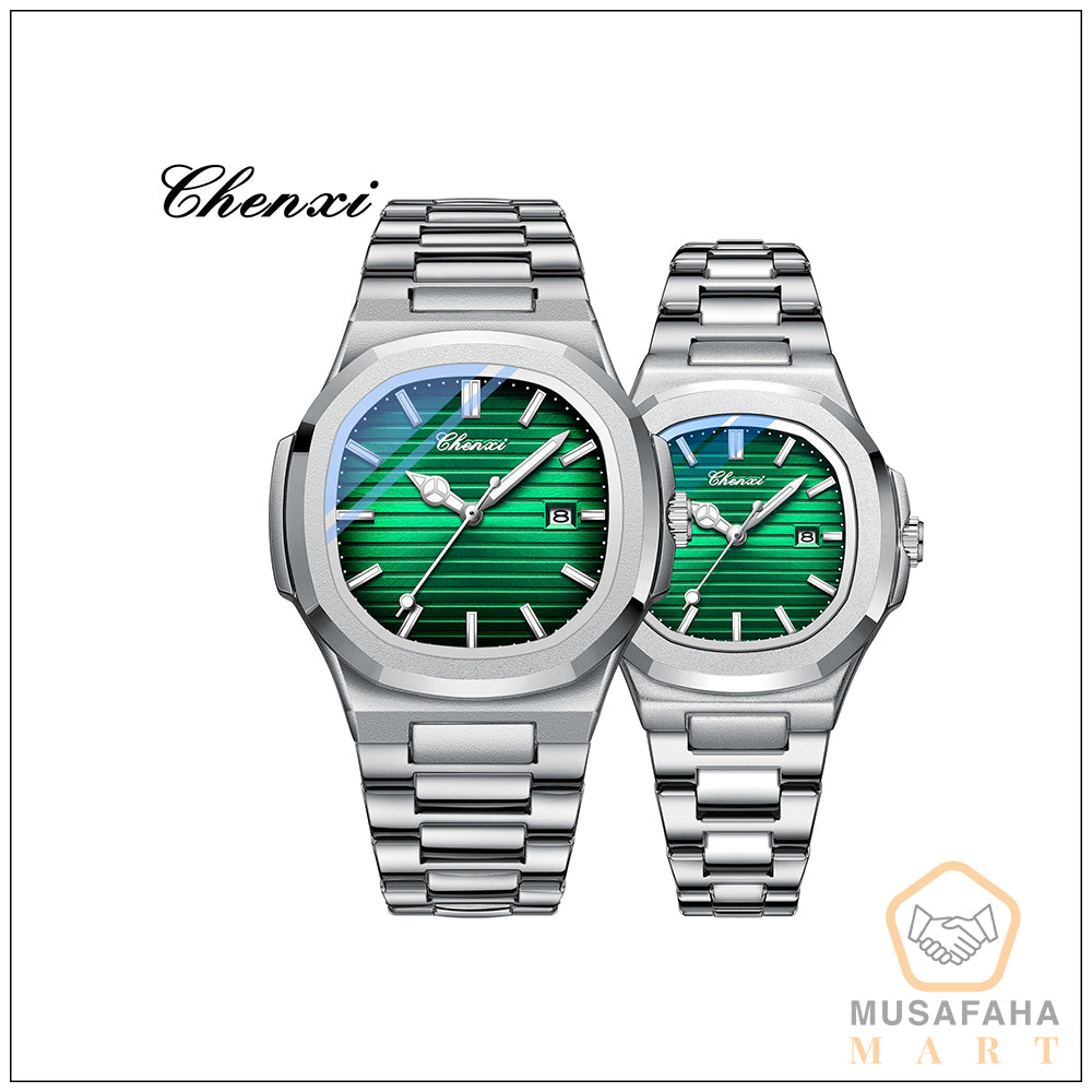 Green and White Color Mix Watch (Men and Women)