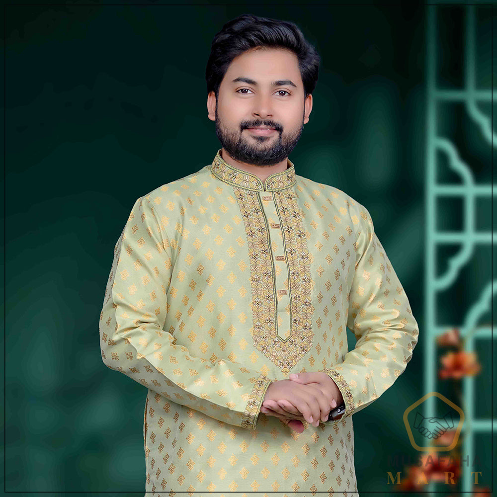 অলিভ কালার কাতান পাঞ্জাবী । Code - 22
