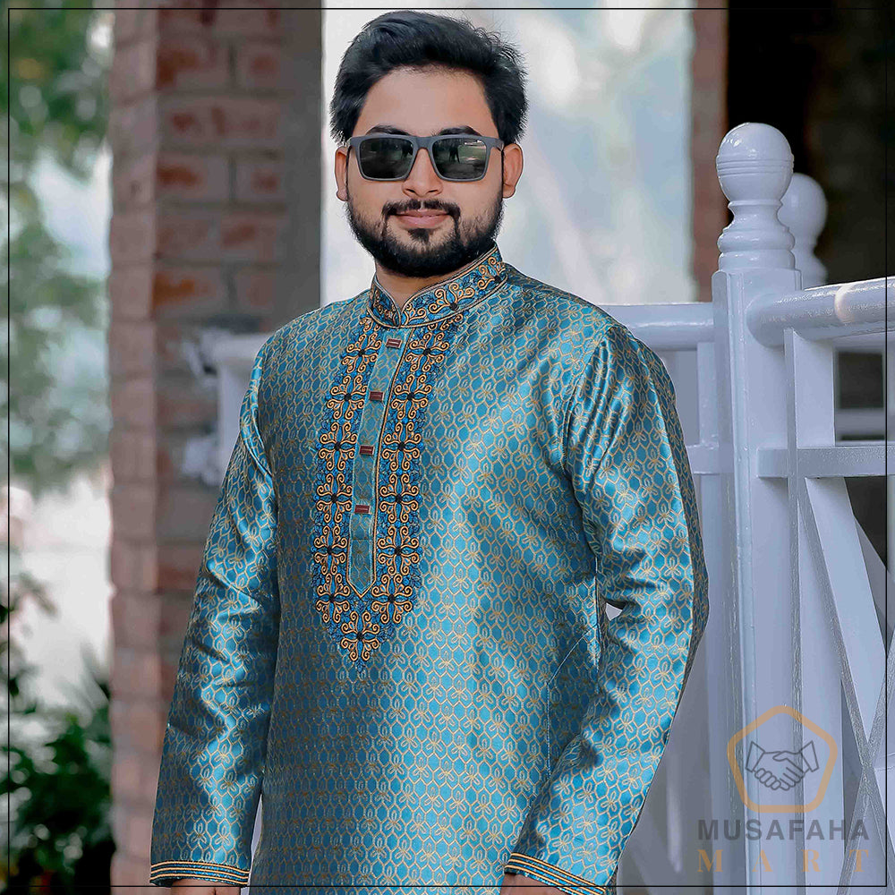 স্কাই ব্লু কালার কাতান পাঞ্জাবী । Code - 27