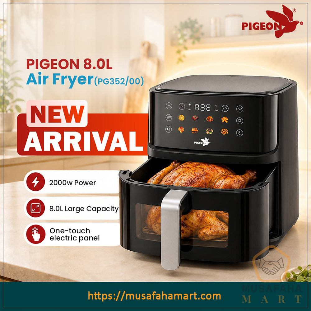 Pigeon PG352/00 Digital Air Fryer – 8L Capacity | 2000W Power | One-Touch Digital Control | 3 Years Warranty