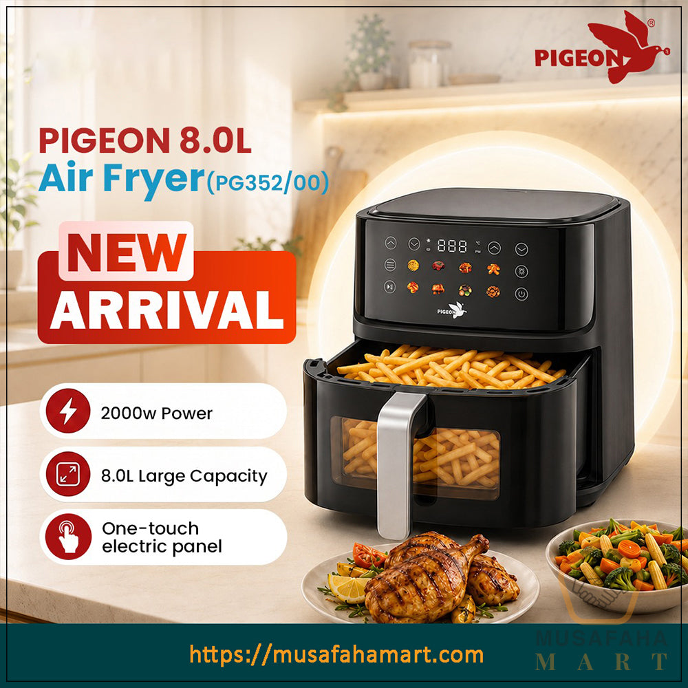 Pigeon PG352/00 Digital Air Fryer – 8L Capacity | 2000W Power | One-Touch Digital Control | 3 Years Warranty