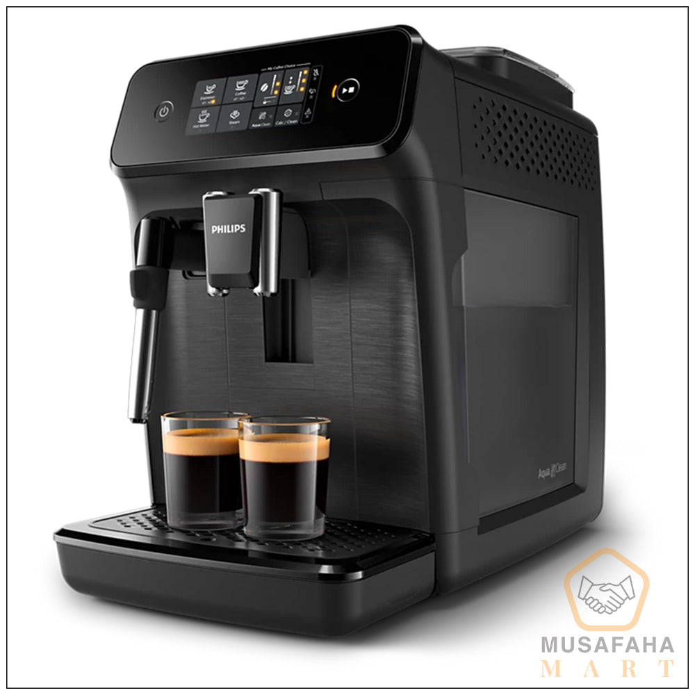 Philips 1200 Series espresso maker with intuitive touch display.