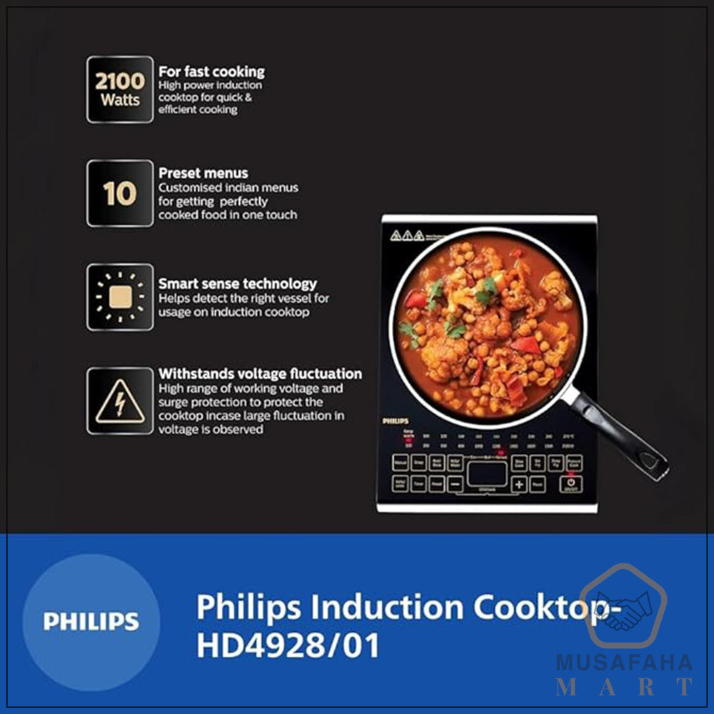 Philips HD4938/01 2100W glass induction cooktop front view