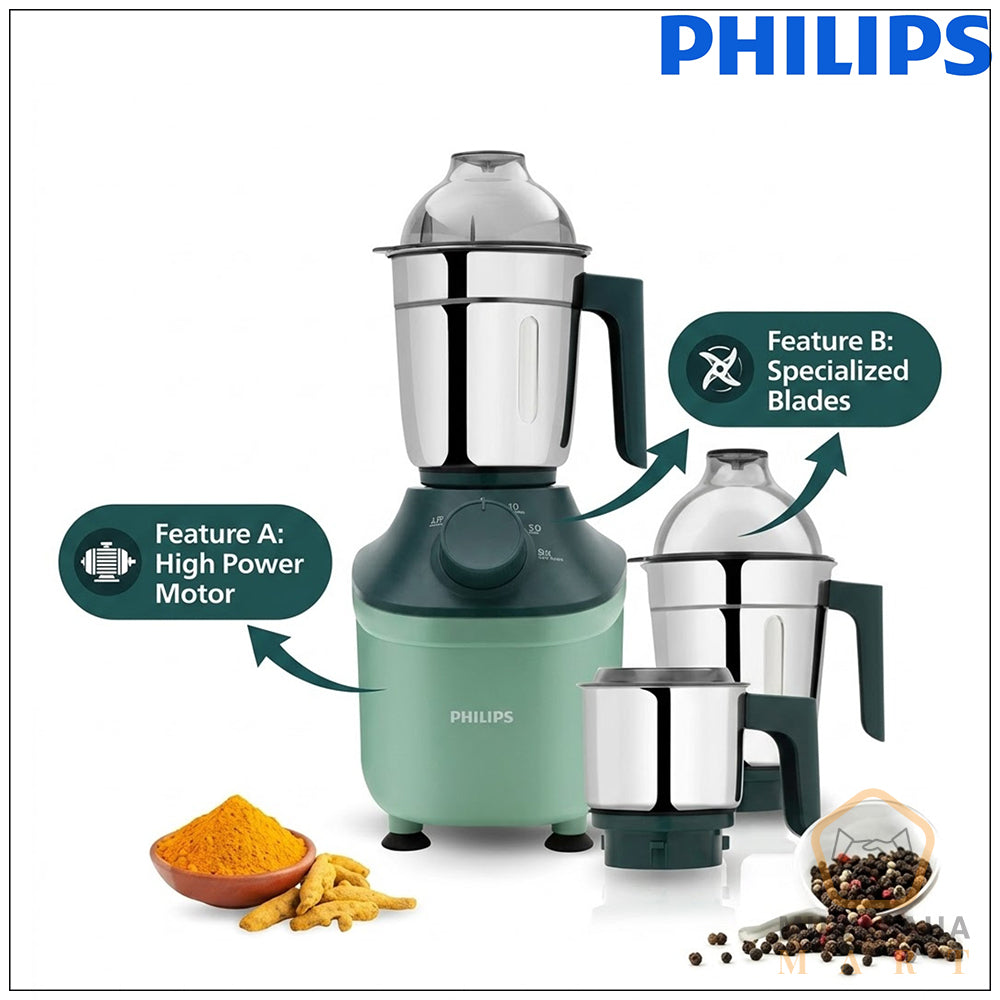 Philips HL7773/02 Mixer Grinder 800W | 3 Stainless Steel Jars | MicroGrind Technology | Green