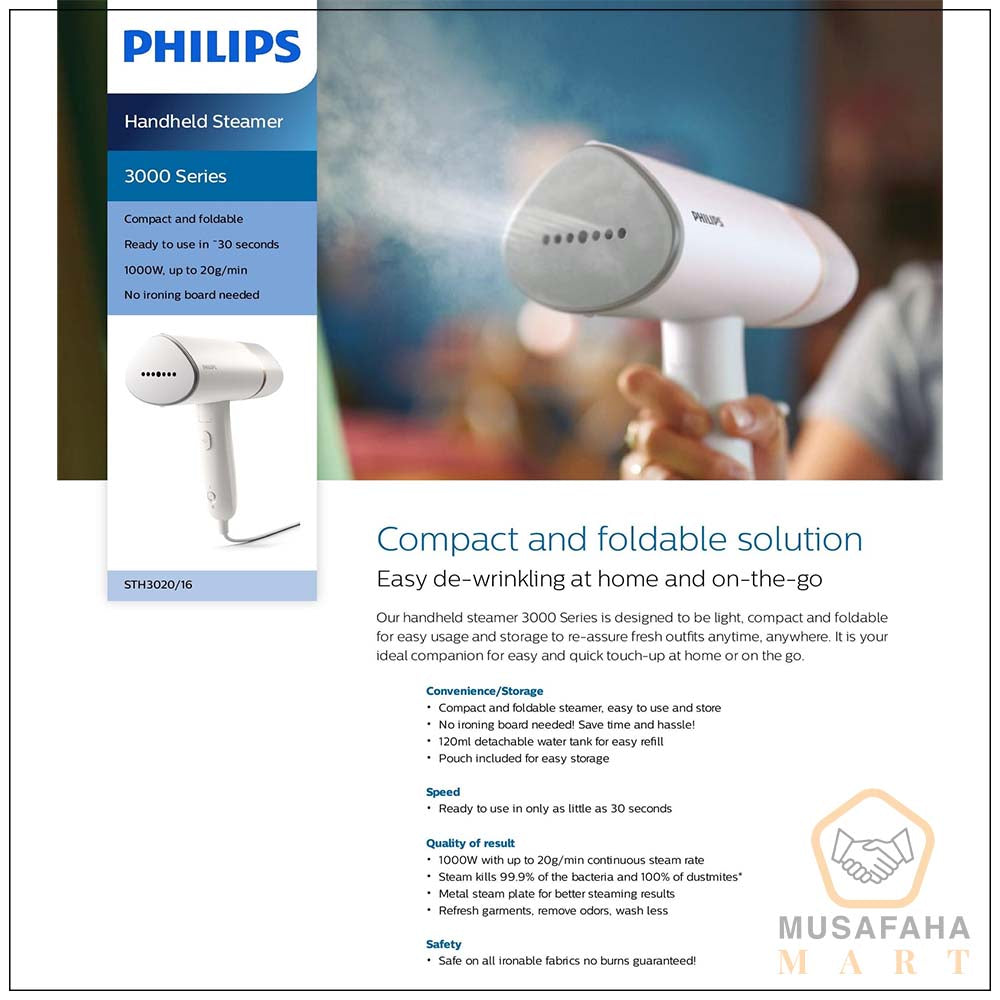 Philips STH3020 handheld garment steamer for wrinkle removal