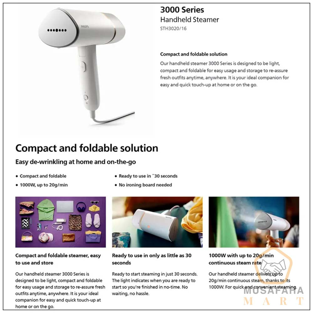 Philips STH3020 3000 Series portable clothes steamer