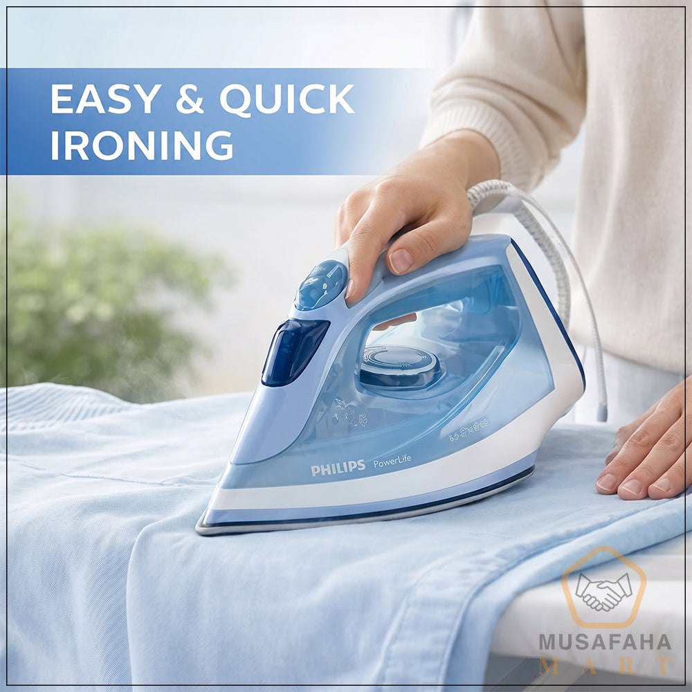 Philips DST1510/20 1350W lightweight blue steam iron product and packaging