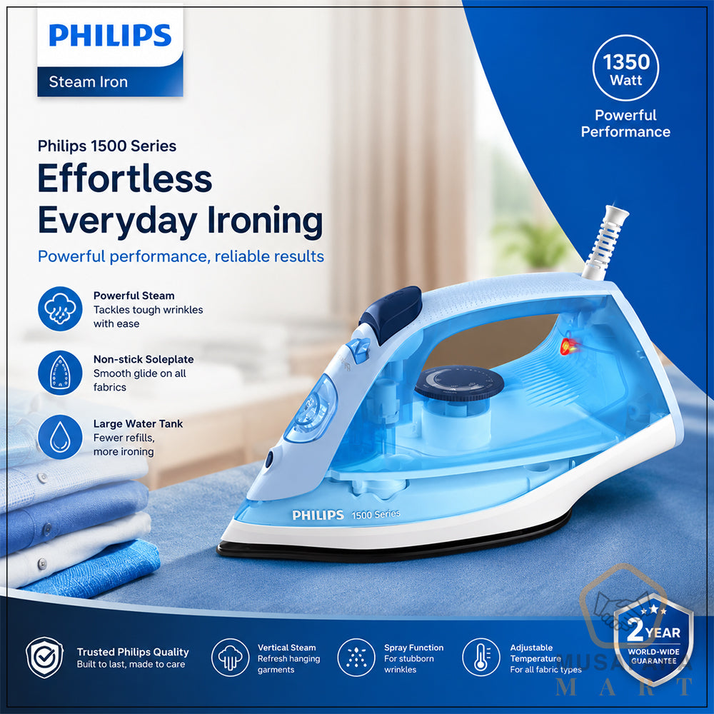 Philips DST1510/20 1350W blue steam iron with ceramic soleplate