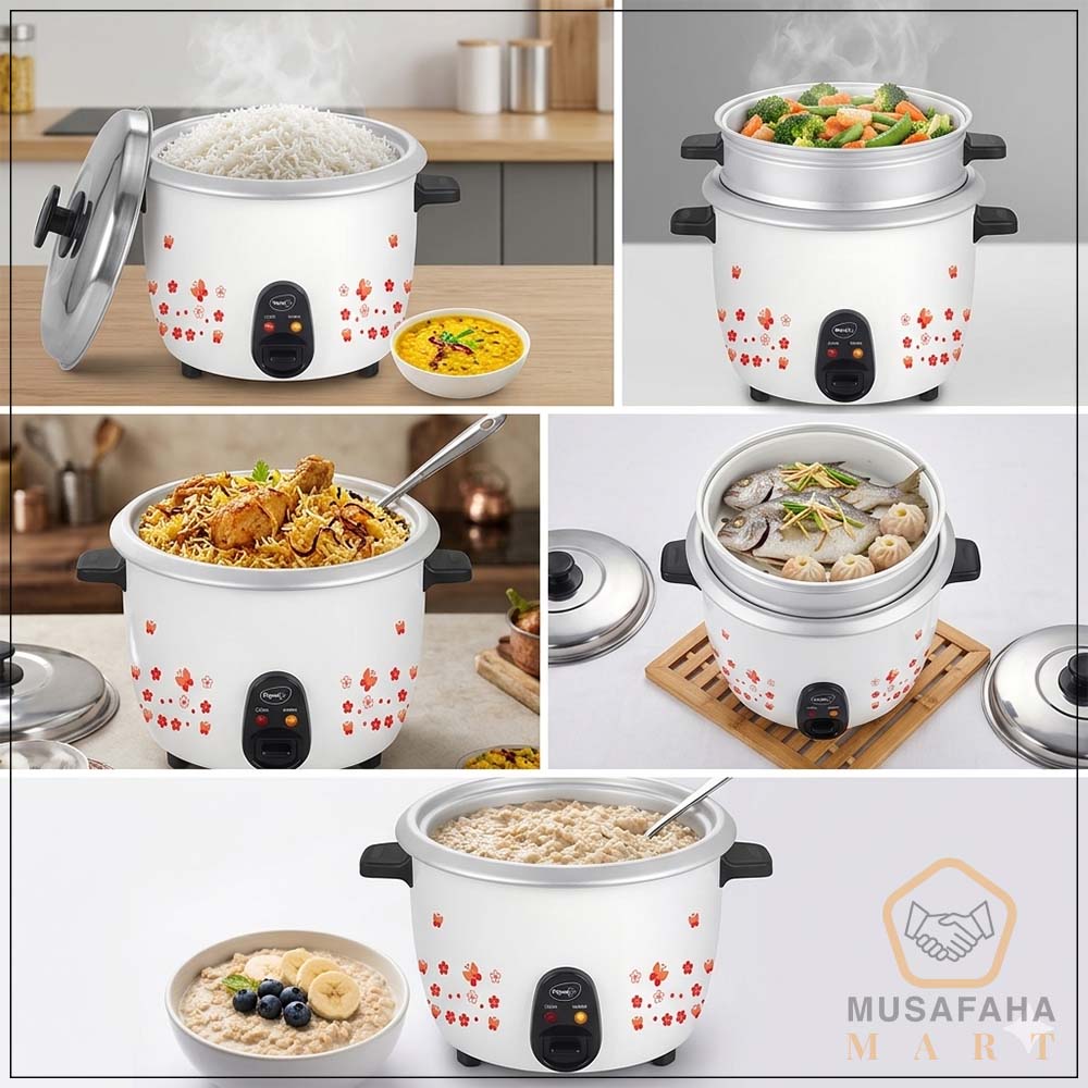 Pigeon SAP490 rice cooker with stainless steel lid and cool touch knob