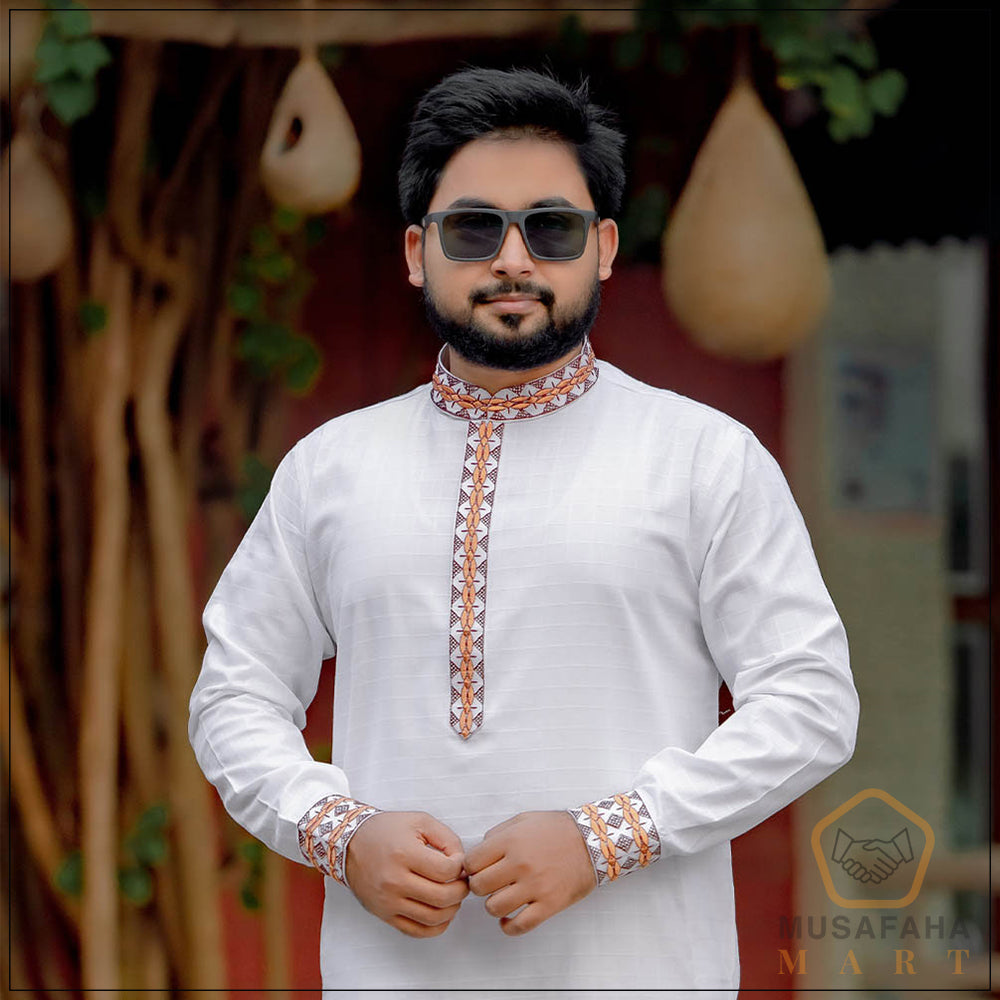 White Color Panjabi With Embroidery