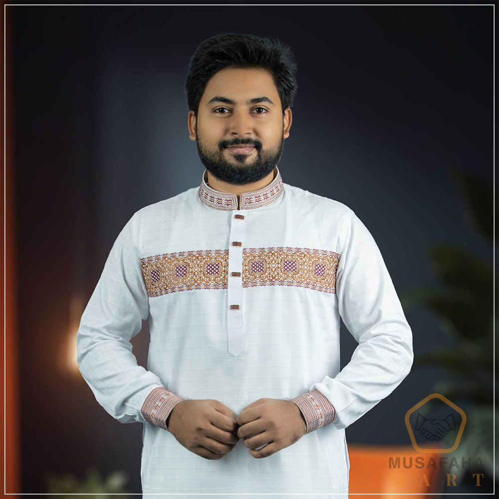 White Color Panjabi Embroidery