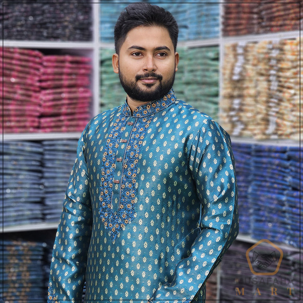 ফিরোজা কালার কাতান পাঞ্জাবী । Code - 23