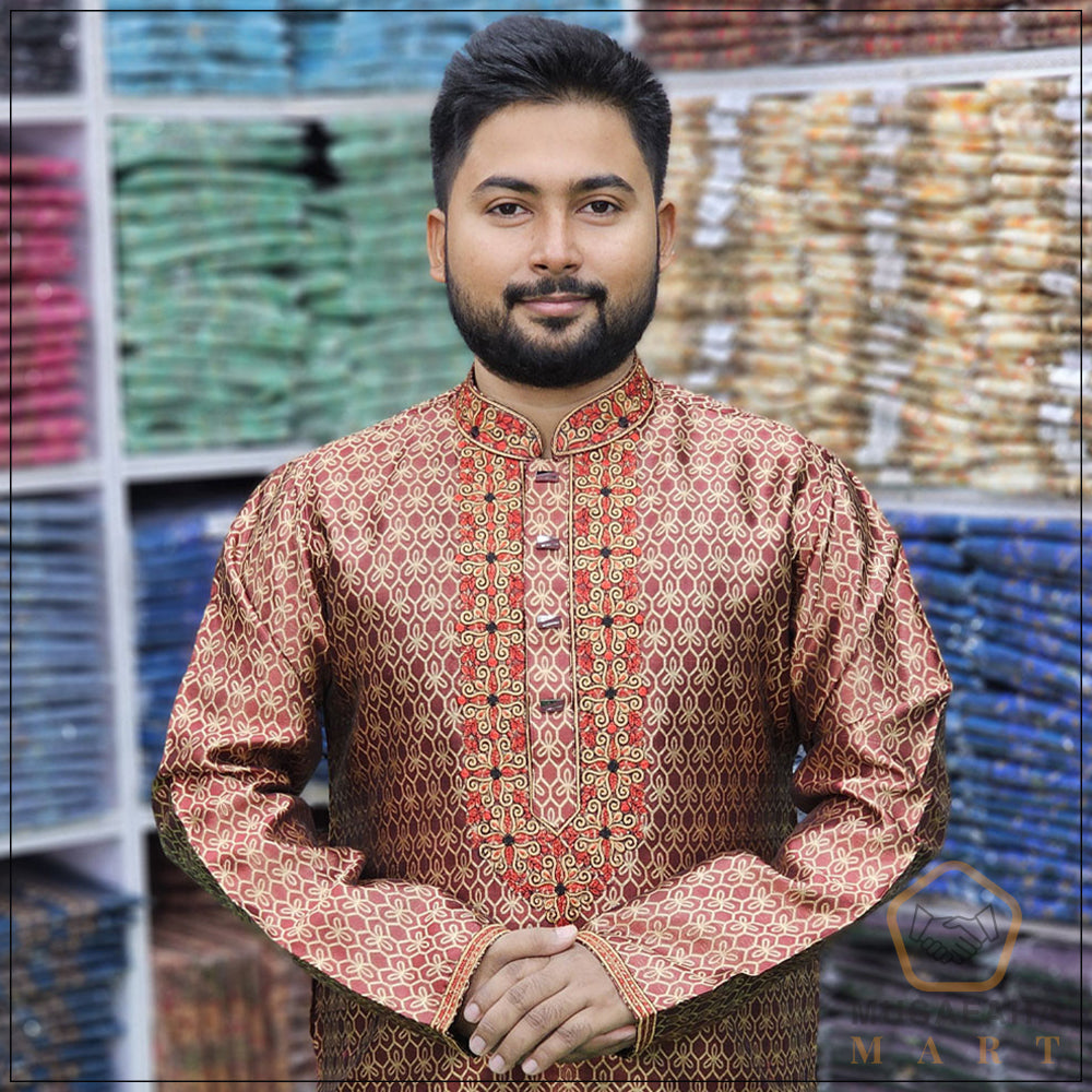 মেরুন কালার কাতান পাঞ্জাবী । Code - 26
