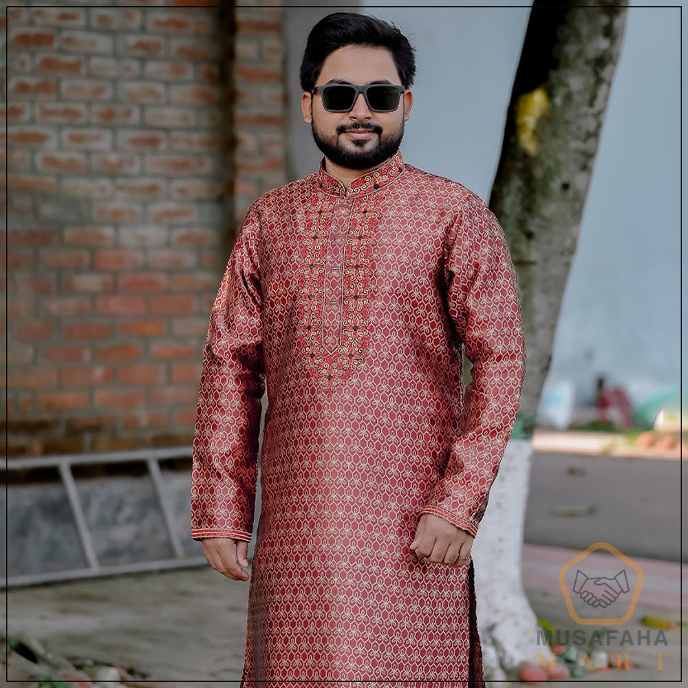 মেরুন কালার কাতান পাঞ্জাবী । Code - 26
