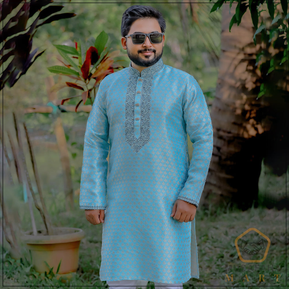 স্কাই ব্লু কালার কাতান পাঞ্জাবী । Code - 25